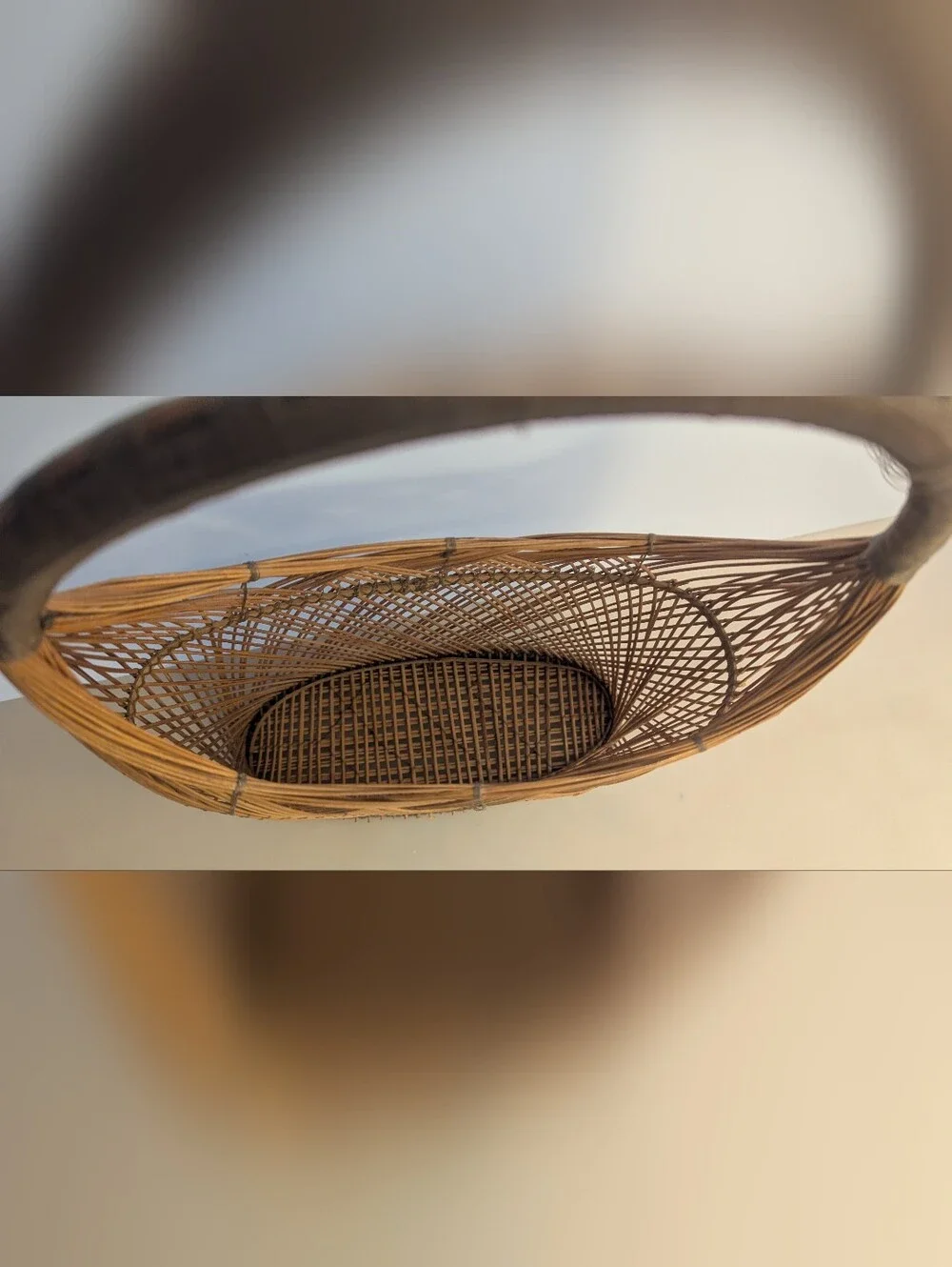 Handwoven Natural Rattan Basket Tote with Arch Handle